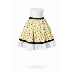 Retro Bee Print Yellow Skirt Size 24" Elastic Waist Ruffle Twirl Cottagecore